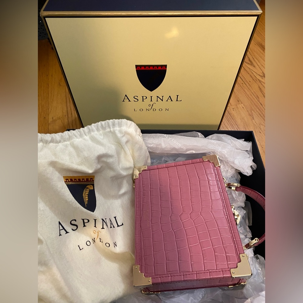 NIB ASPINAL OF LONDON Mini Leather Trunk Bag in Dark Dusty Pink